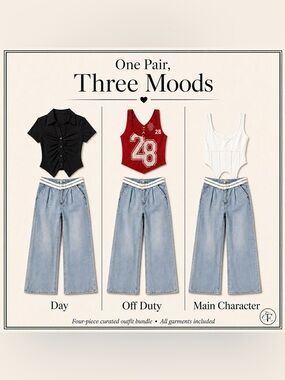 Y2K 4-Piece Bundle Low-Rise Jeans & Crop Tops
